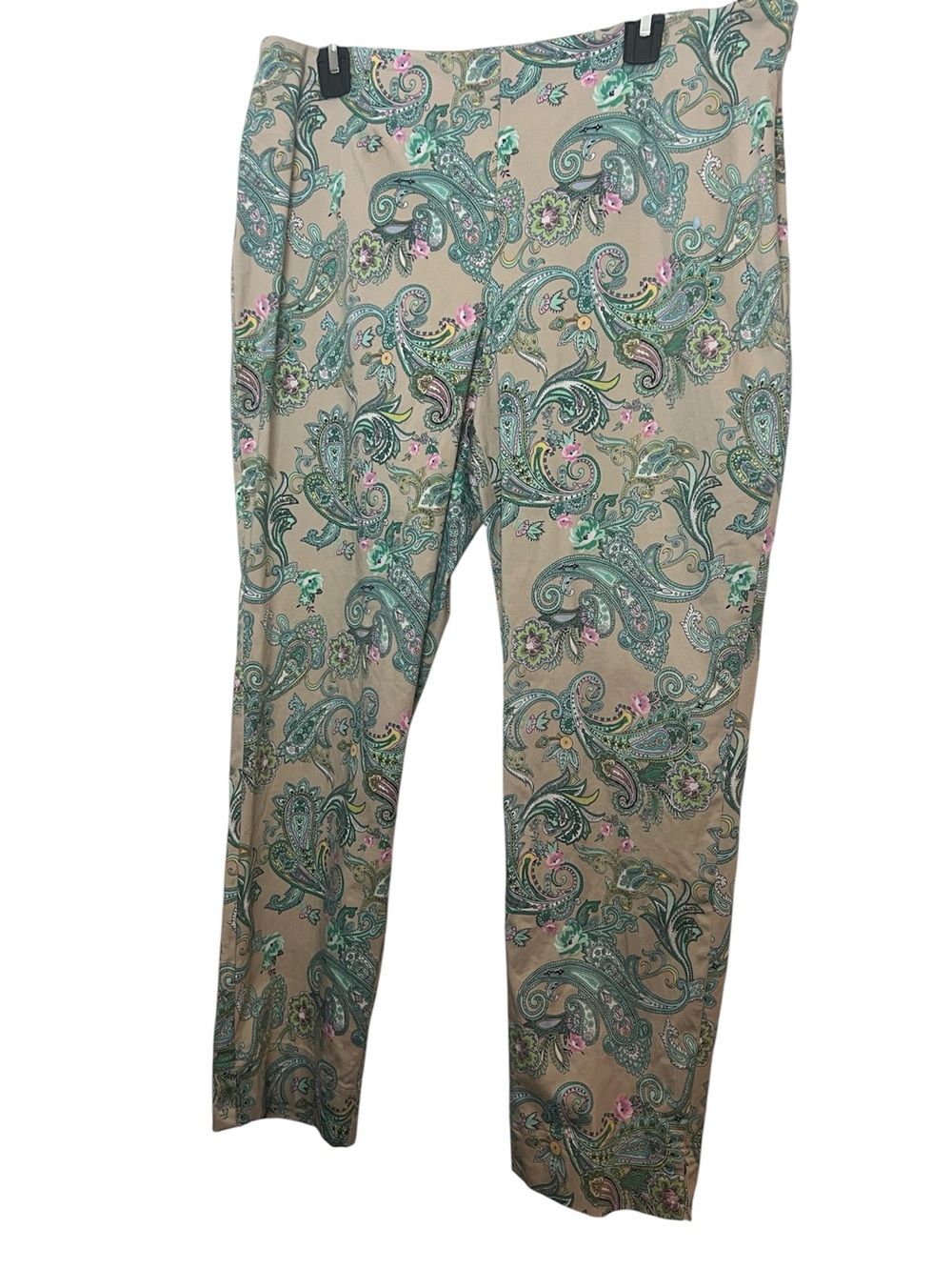NWOT Charter Club Classic Fit Womens Beige/Teal Paisley Print Pants Capris 14